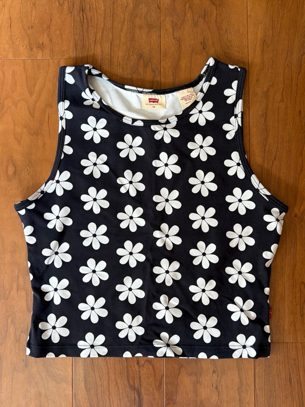 Levi's Black Tank Top with White Daisy Print